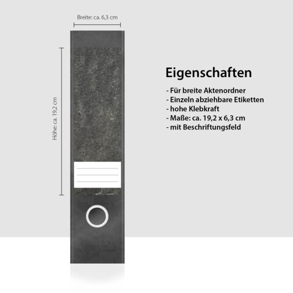 Etiketten für Ordner | Schiefer Stein | 4 breite Aufkleber für Ordnerrücken | Selbstklebende Design Ordneretiketten Rückenschilder
