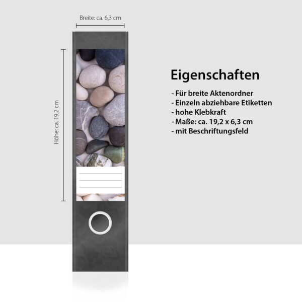 Etiketten für Ordner | Viele Steine 2 | 4 breite Aufkleber für Ordnerrücken | Selbstklebende Design Ordneretiketten Rückenschilder