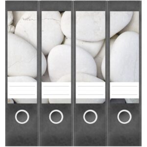 Etiketten für Ordner | Weisse Steine | 4 breite Aufkleber für Ordnerrücken | Selbstklebende Design Ordneretiketten Rückenschilder