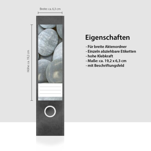 Etiketten für Ordner | Graue Steine | 4 breite Aufkleber für Ordnerrücken | Selbstklebende Design Ordneretiketten Rückenschilder
