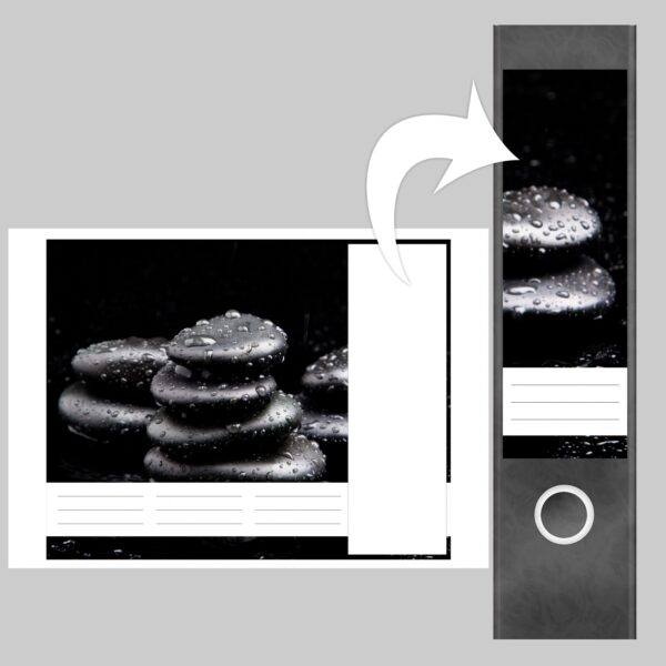 Etiketten für Ordner | schwarze Steine | 4 breite Aufkleber für Ordnerrücken | Selbstklebende Design Ordneretiketten Rückenschilder