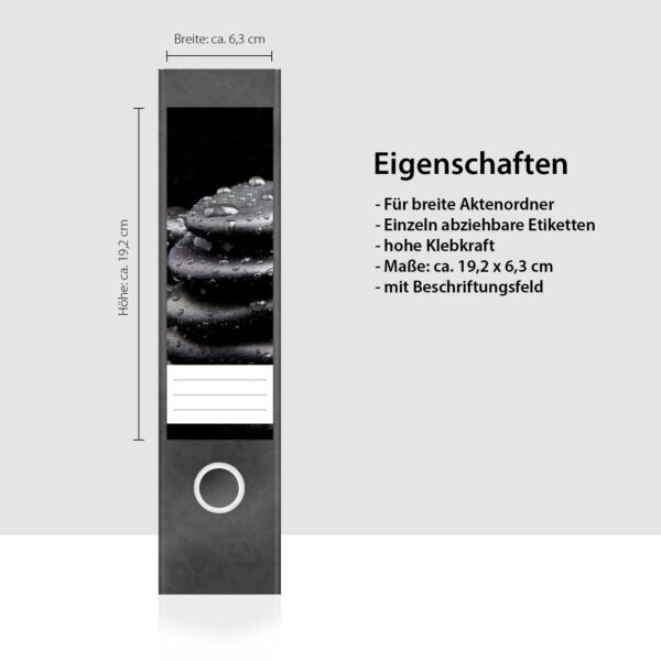 Etiketten für Ordner | schwarze Steine | 4 breite Aufkleber für Ordnerrücken | Selbstklebende Design Ordneretiketten Rückenschilder