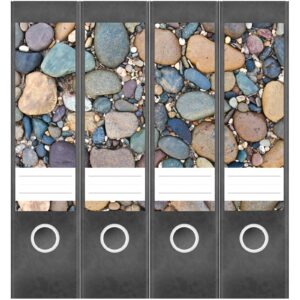 Etiketten für Ordner | Steine am Meer 2 | 4 breite Aufkleber für Ordnerrücken | Selbstklebende Design Ordneretiketten Rückenschilder