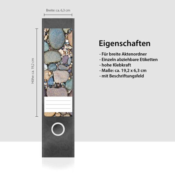 Etiketten für Ordner | Steine am Meer 2 | 4 breite Aufkleber für Ordnerrücken | Selbstklebende Design Ordneretiketten Rückenschilder