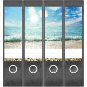 Etiketten für Ordner | Urlaub am Strand | 4 breite Aufkleber für Ordnerrücken | Selbstklebende Design Ordneretiketten Rückenschilder