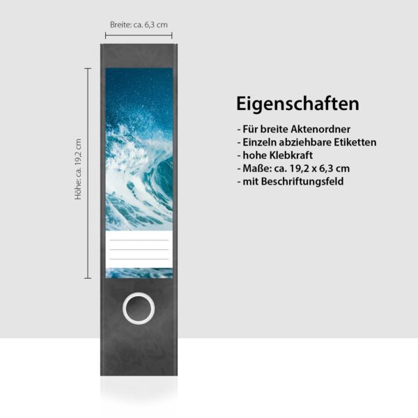Etiketten für Ordner | Welle | 4 breite Aufkleber für Ordnerrücken | Selbstklebende Design Ordneretiketten Rückenschilder