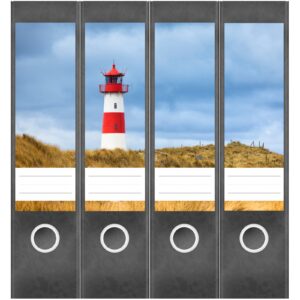 Etiketten für Ordner | Leuchtturm Nordsee | 4 breite Aufkleber für Ordnerrücken | Selbstklebende Design Ordneretiketten Rückenschilder