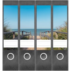 Etiketten für Ordner | Weg zum Strand | 4 breite Aufkleber für Ordnerrücken | Selbstklebende Design Ordneretiketten Rückenschilder
