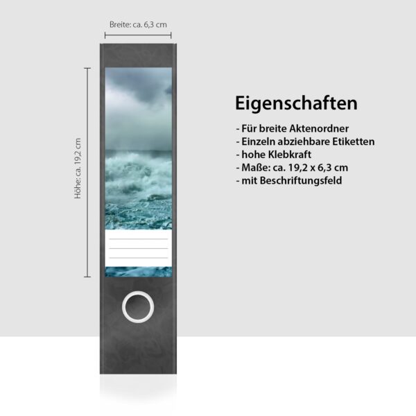 Etiketten für Ordner | Stürmische See | 4 breite Aufkleber für Ordnerrücken | Selbstklebende Design Ordneretiketten Rückenschilder