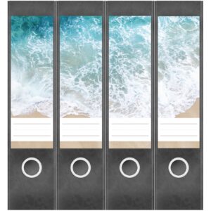 Etiketten für Ordner | Strand von oben | 4 breite Aufkleber für Ordnerrücken | Selbstklebende Design Ordneretiketten Rückenschilder
