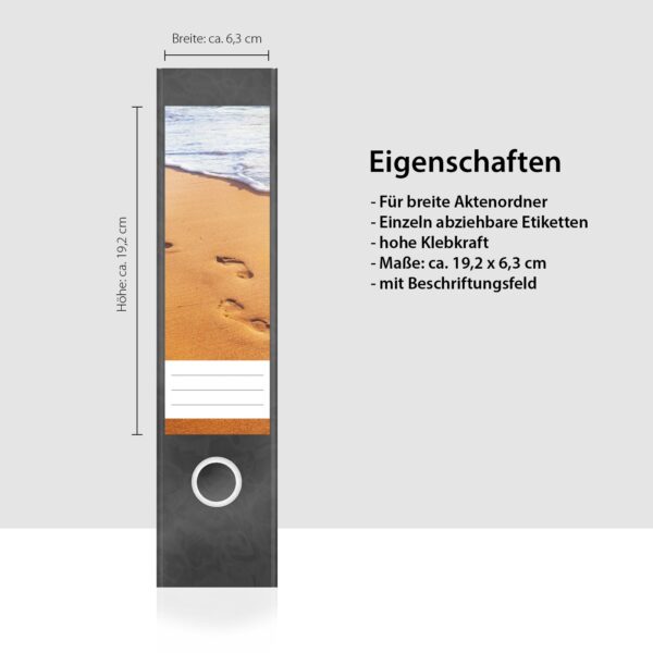 Etiketten für Ordner | Spuren im Sand | 4 breite Aufkleber für Ordnerrücken | Selbstklebende Design Ordneretiketten Rückenschilder