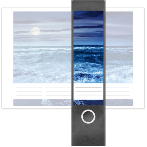 Etiketten für Ordner | Mond über dem Meer | 4 breite Aufkleber für Ordnerrücken | Selbstklebende Design Ordneretiketten Rückenschilder