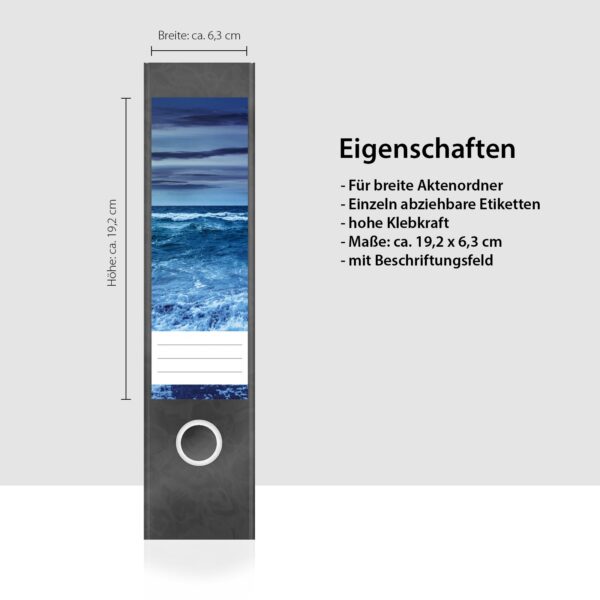Etiketten für Ordner | Mond über dem Meer | 4 breite Aufkleber für Ordnerrücken | Selbstklebende Design Ordneretiketten Rückenschilder