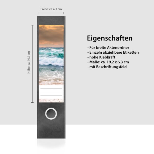 Etiketten für Ordner | Meer 2 | 4 breite Aufkleber für Ordnerrücken | Selbstklebende Design Ordneretiketten Rückenschilder