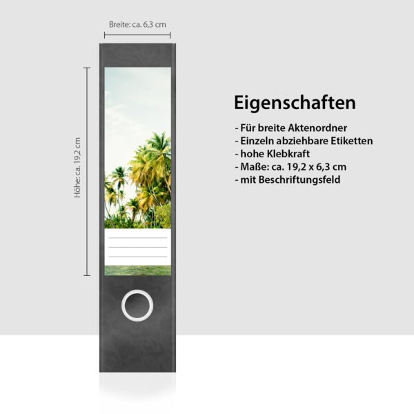 Etiketten für Ordner | Palmen Strand | 4 breite Aufkleber für Ordnerrücken | Selbstklebende Design Ordneretiketten Rückenschilder