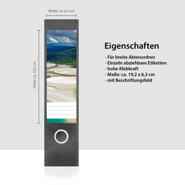 Etiketten für Ordner | Insel im Meer | 4 breite Aufkleber für Ordnerrücken | Selbstklebende Design Ordneretiketten Rückenschilder