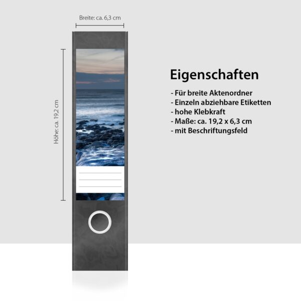 Etiketten für Ordner | Meer mystisch | 4 breite Aufkleber für Ordnerrücken | Selbstklebende Design Ordneretiketten Rückenschilder