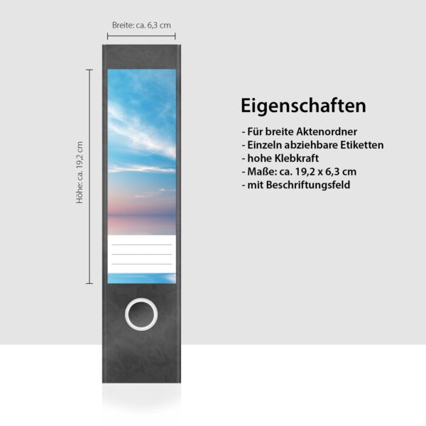 Etiketten für Ordner | HImmel Wolken Meer | 4 breite Aufkleber für Ordnerrücken | Selbstklebende Design Ordneretiketten Rückenschilder