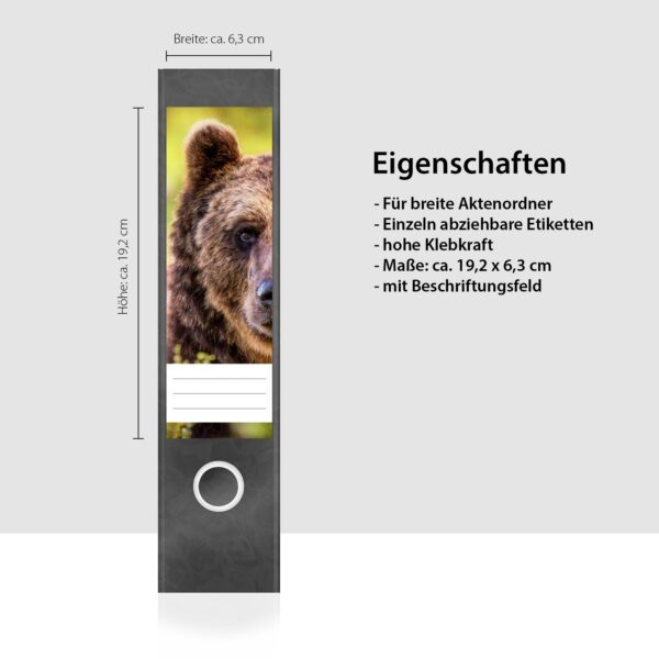 Etiketten für Ordner | Brauner Bär | 4 breite Aufkleber für Ordnerrücken | Selbstklebende Design Ordneretiketten Rückenschilder