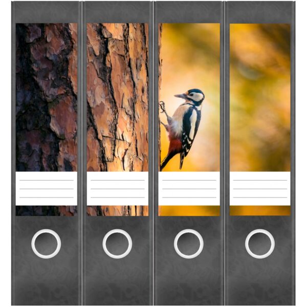 Etiketten für Ordner | Vogel am Baum | 4 breite Aufkleber für Ordnerrücken | Selbstklebende Design Ordneretiketten Rückenschilder