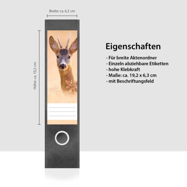 Etiketten für Ordner | Reh schaut | 4 breite Aufkleber für Ordnerrücken | Selbstklebende Design Ordneretiketten Rückenschilder