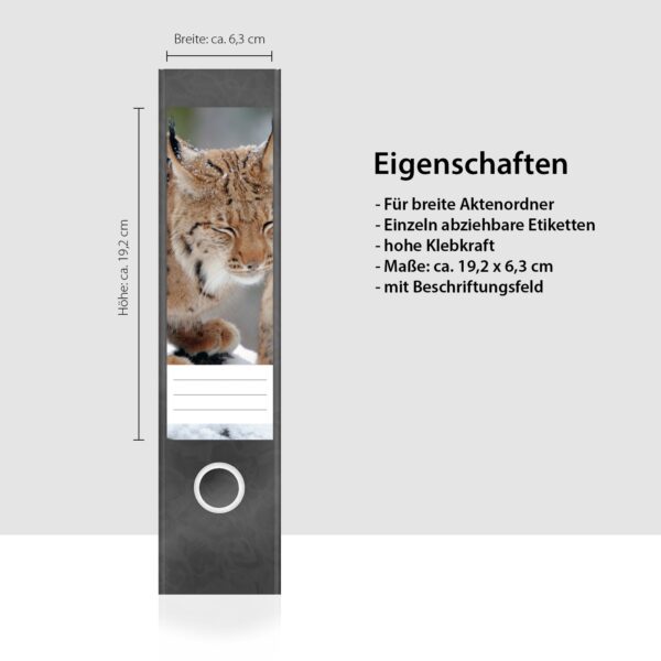 Etiketten für Ordner | Luchs | 4 breite Aufkleber für Ordnerrücken | Selbstklebende Design Ordneretiketten Rückenschilder