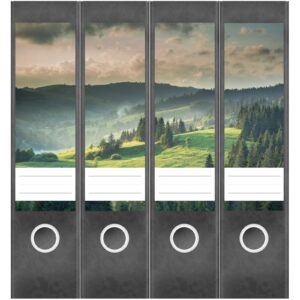 Etiketten für Ordner | Bergwiese Wald | 4 breite Aufkleber für Ordnerrücken | Selbstklebende Design Ordneretiketten Rückenschilder