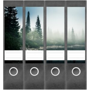 Etiketten für Ordner | Wald im Nebel | 4 breite Aufkleber für Ordnerrücken | Selbstklebende Design Ordneretiketten Rückenschilder
