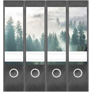Etiketten für Ordner | Nebelwald | 4 breite Aufkleber für Ordnerrücken | Selbstklebende Design Ordneretiketten Rückenschilder