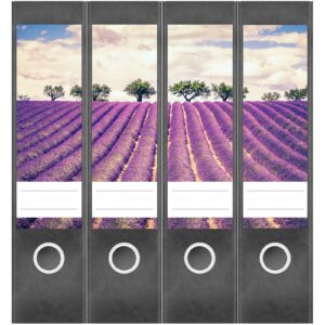Etiketten für Ordner | Lavendel Feld Frankreich | 4 breite Aufkleber für Ordnerrücken | Selbstklebende Design Ordneretiketten Rückenschilder