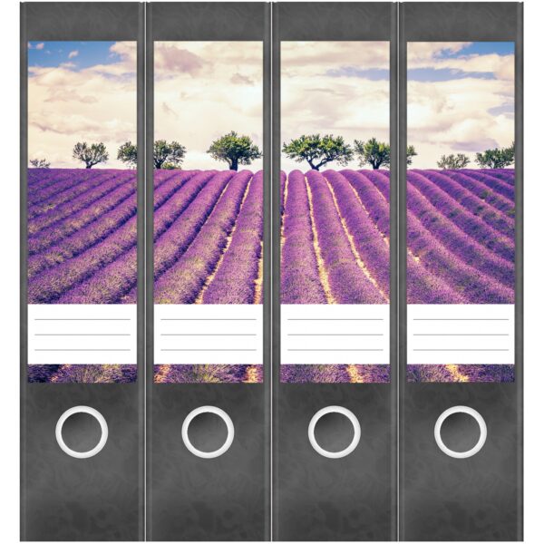 Etiketten für Ordner | Lavendel Feld Frankreich | 4 breite Aufkleber für Ordnerrücken | Selbstklebende Design Ordneretiketten Rückenschilder