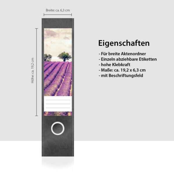 Etiketten für Ordner | Lavendel Feld Frankreich | 4 breite Aufkleber für Ordnerrücken | Selbstklebende Design Ordneretiketten Rückenschilder
