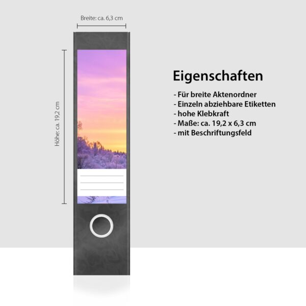 Etiketten für Ordner | Schnee im Winter | 4 breite Aufkleber für Ordnerrücken | Selbstklebende Design Ordneretiketten Rückenschilder