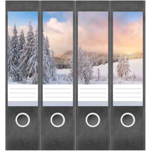 Etiketten für Ordner | Winterwald Winter | 4 breite Aufkleber für Ordnerrücken | Selbstklebende Design Ordneretiketten Rückenschilder