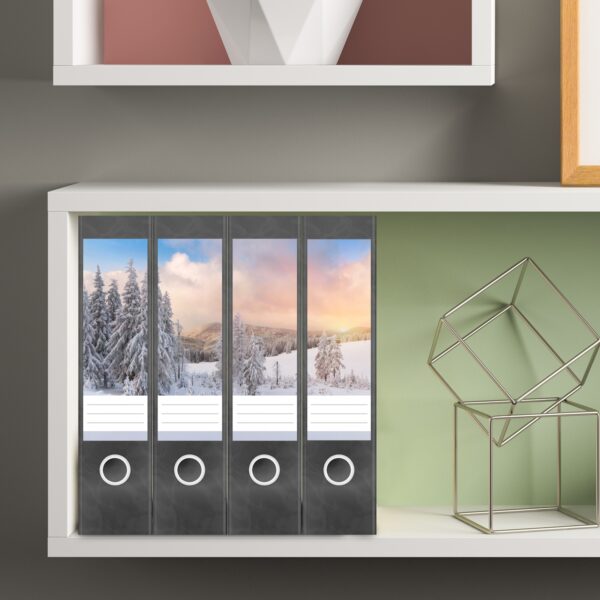 Etiketten für Ordner | Winterwald Winter | 4 breite Aufkleber für Ordnerrücken | Selbstklebende Design Ordneretiketten Rückenschilder