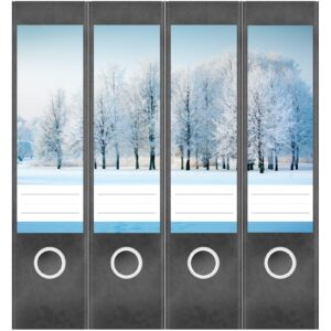 Etiketten für Ordner | Bäume im Winter Schnee | 4 breite Aufkleber für Ordnerrücken | Selbstklebende Design Ordneretiketten Rückenschilder