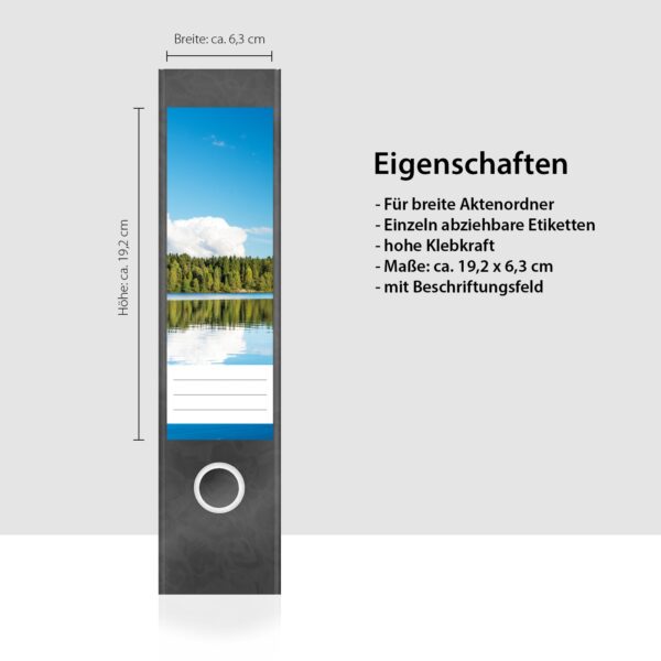 Etiketten für Ordner | See am Wald 2 | 4 breite Aufkleber für Ordnerrücken | Selbstklebende Design Ordneretiketten Rückenschilder