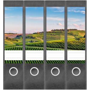 Etiketten für Ordner | Weinberge Sommer | 4 breite Aufkleber für Ordnerrücken | Selbstklebende Design Ordneretiketten Rückenschilder
