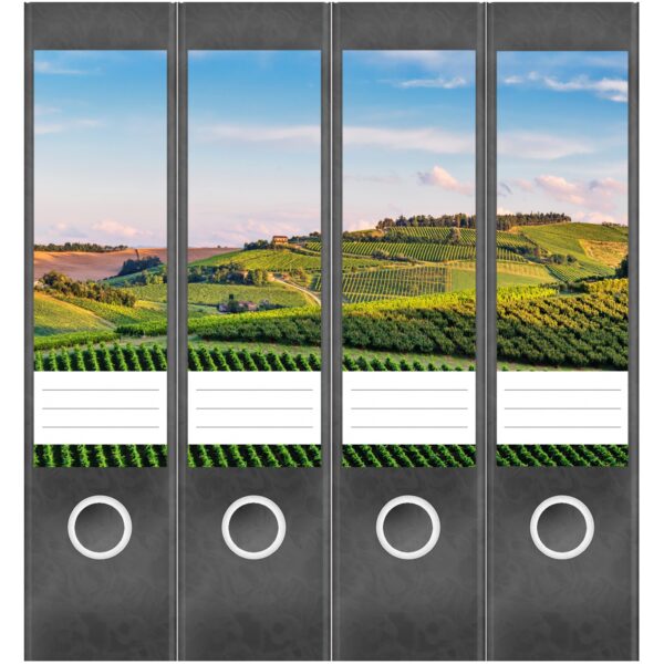 Etiketten für Ordner | Weinberge Sommer | 4 breite Aufkleber für Ordnerrücken | Selbstklebende Design Ordneretiketten Rückenschilder