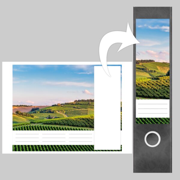 Etiketten für Ordner | Weinberge Sommer | 4 breite Aufkleber für Ordnerrücken | Selbstklebende Design Ordneretiketten Rückenschilder