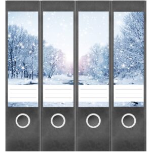 Etiketten für Ordner | Schneezauber | 4 breite Aufkleber für Ordnerrücken | Selbstklebende Design Ordneretiketten Rückenschilder