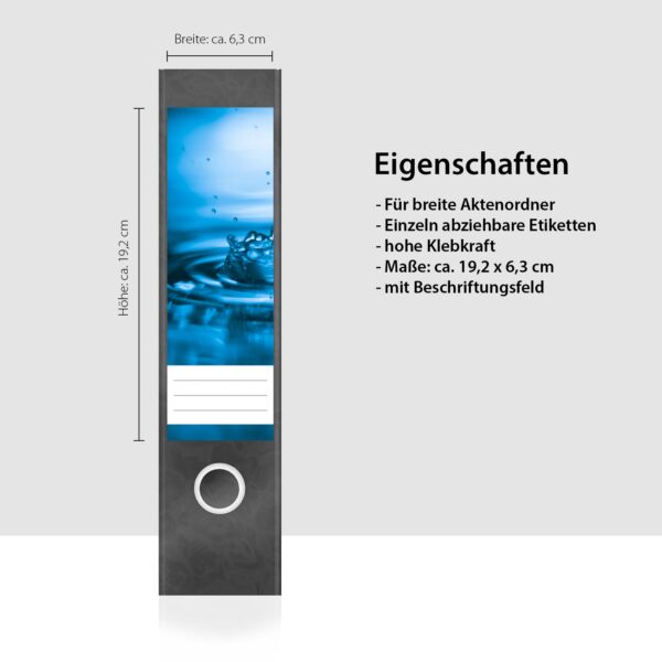Etiketten für Ordner | Wassertropfen 2 | 4 breite Aufkleber für Ordnerrücken | Selbstklebende Design Ordneretiketten Rückenschilder
