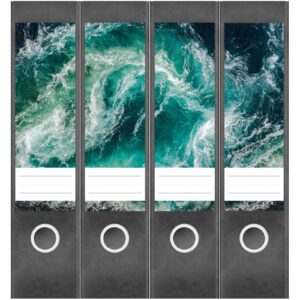 Etiketten für Ordner | Ozean von oben | 4 breite Aufkleber für Ordnerrücken | Selbstklebende Design Ordneretiketten Rückenschilder