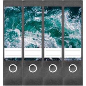 Etiketten für Ordner | Ozean von oben 3 | 4 breite Aufkleber für Ordnerrücken | Selbstklebende Design Ordneretiketten Rückenschilder