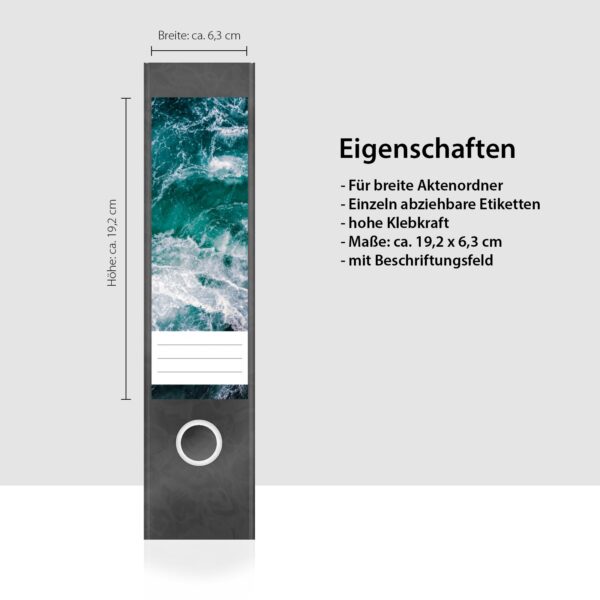 Etiketten für Ordner | Ozean von oben 3 | 4 breite Aufkleber für Ordnerrücken | Selbstklebende Design Ordneretiketten Rückenschilder