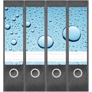 Etiketten für Ordner | Wasser auf Glas | 4 breite Aufkleber für Ordnerrücken | Selbstklebende Design Ordneretiketten Rückenschilder