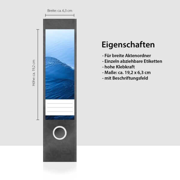 Etiketten für Ordner | Welle im Ozean | 4 breite Aufkleber für Ordnerrücken | Selbstklebende Design Ordneretiketten Rückenschilder