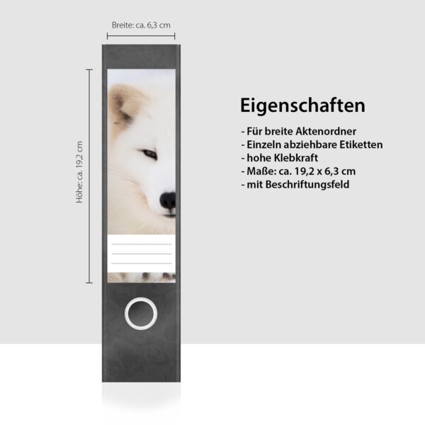 Etiketten für Ordner | Schneefuchs | 4 breite Aufkleber für Ordnerrücken | Selbstklebende Design Ordneretiketten Rückenschilder