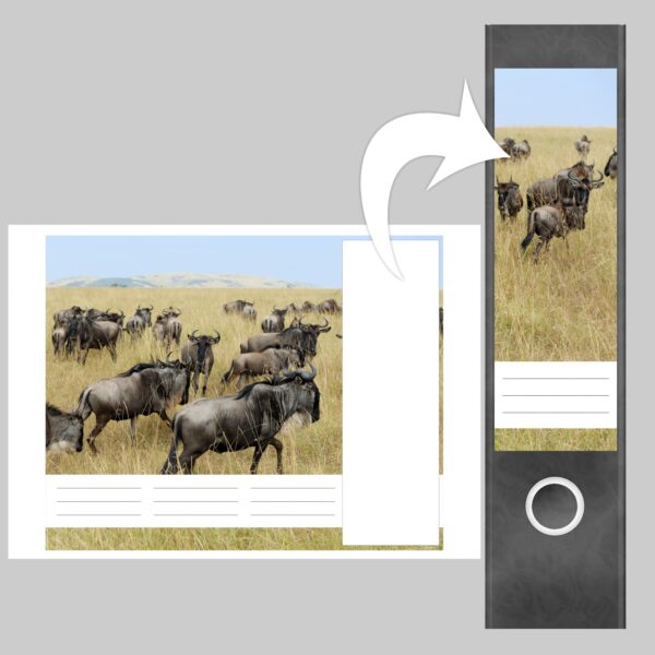 Etiketten für Ordner | Gnu Herde | 4 breite Aufkleber für Ordnerrücken | Selbstklebende Design Ordneretiketten Rückenschilder