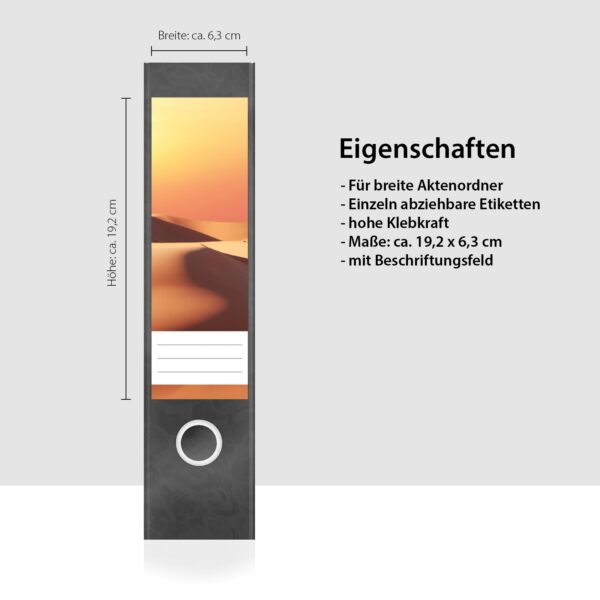 Etiketten für Ordner | Wüste | 4 breite Aufkleber für Ordnerrücken | Selbstklebende Design Ordneretiketten Rückenschilder